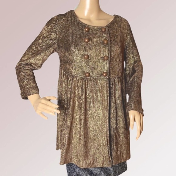 LaRok Gold Vintage Button Long Pockets Metallic Jacket Pockets Buttons Cardigan - Picture 1 of 10